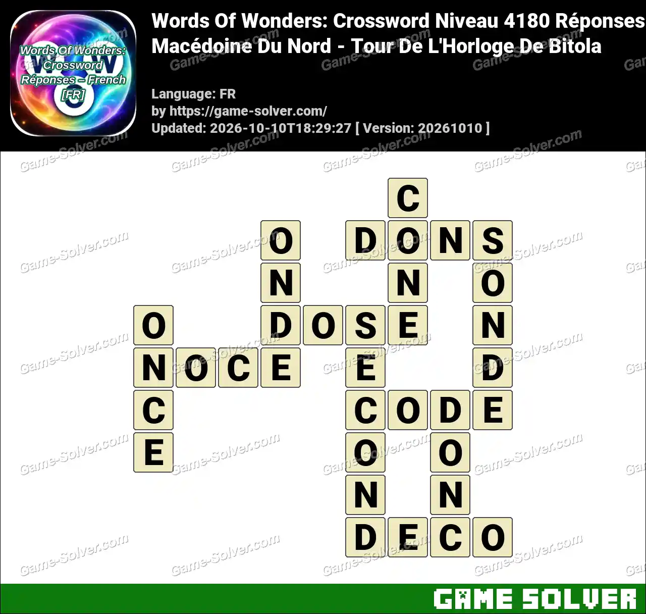 Words Of Wonders: Crossword Niveau 4180 Réponses – Macédoine Du Nord – Tour De L’Horloge De Bitola